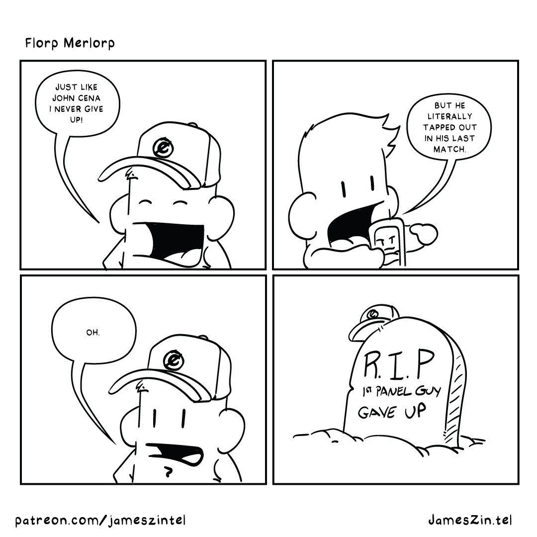 never give up cartoon